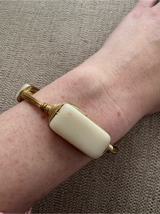 Handmade Jewelry - Gold-Tone Wirewrapped Bracelet with Cream Stone Accent